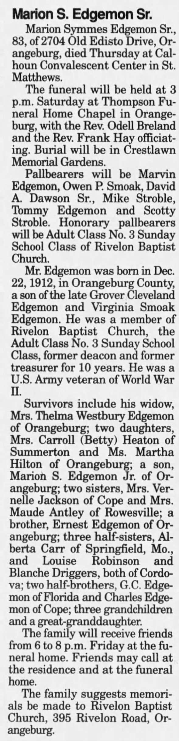 Marion Symmes Edgemon Sr full obit